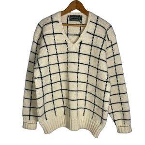 Polo Country Ralph Lauren 100% Wool Hand Knit Plaid V Neck Sweater       Size: L